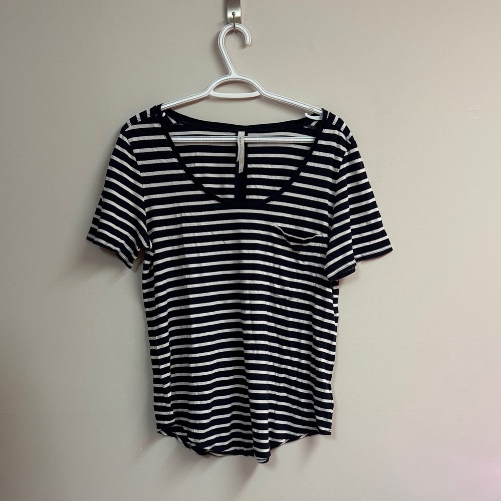 Babaton Black and White Striped Short Sleeve Tee